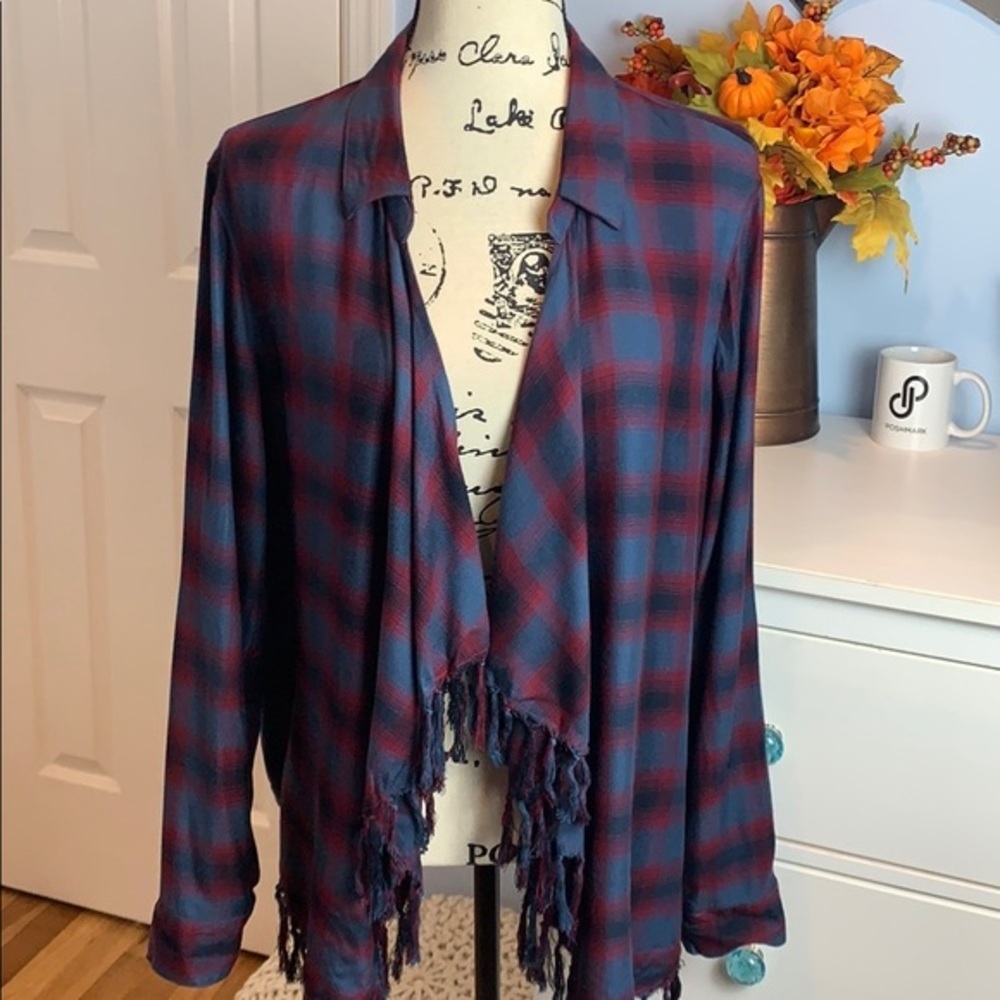Willow & Clay Aria Plaid Fringe Kimono Medium NWOT - Picture 4 of 8